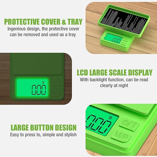 Digital Pocket Grams Scale, Diyife 1000g/0.01g High Precision, 7 Units Conversion Mini Scale with LCD Display, Tare Function for Food, Jewelry, Powder, Green