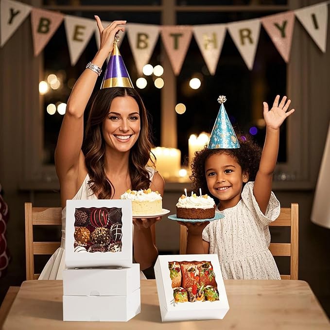 100 Pcs Bakery Boxes-5x5x2 Inch with Window-Cookies, Mini Cakes, Chocolate Covered Strawberries, Macarons, Pies & Brownie Boxes