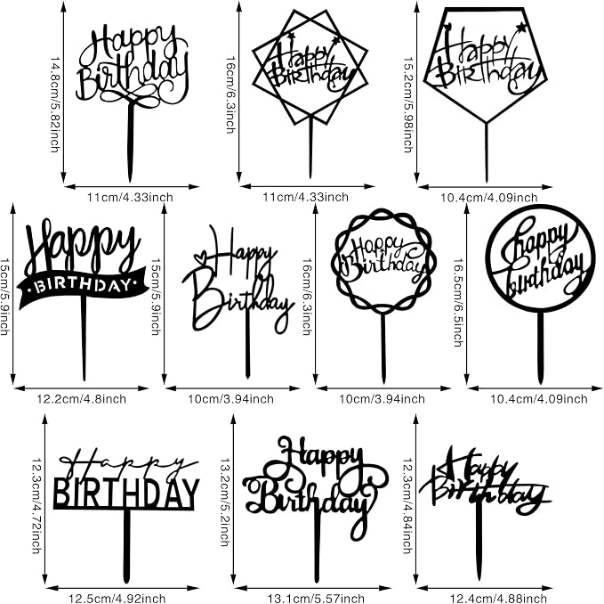 40 PCS Happy Birthday Cake Topper Acrylic Cupcake Topper A Series of Birthday Cake Supplies Decorations 10 Styles 4 Colors