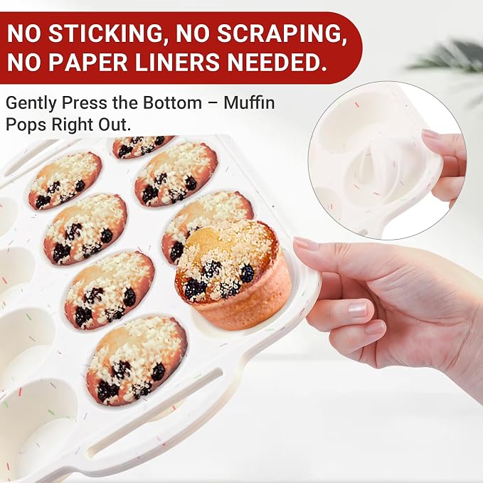 Silicone Muffin Pans for Baking 12 Cup with Metal Reinforced Frame, Nonstick 2Pack Regular Size Homemade Cupcake Pan, BPA Free Food Grade, Easy Release, Dishwasher Oven Freezer Safe for Egg Bite Molds