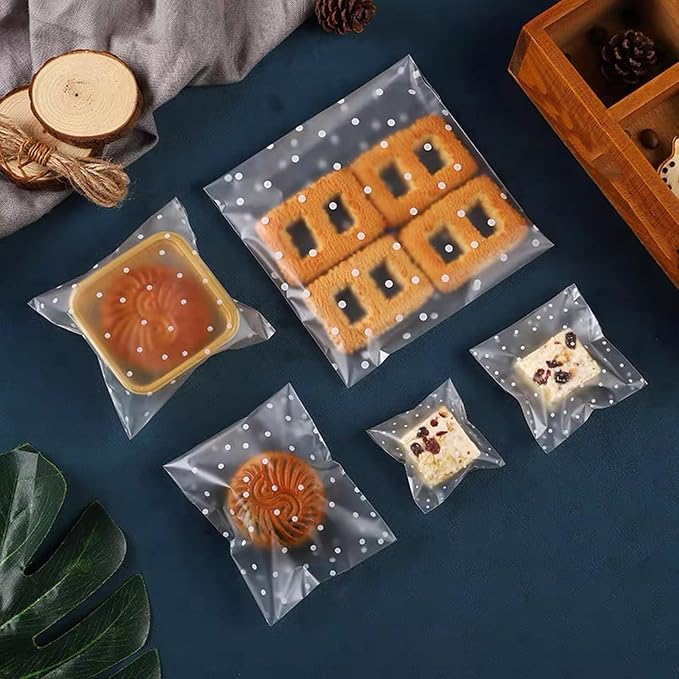 Morepack Self Sealing Cellophane Bags,200 Pcs Clear Cookie Bags Resealable Cellophane Bag for Packaging Bakery,Favors, (5.5"x5.5", No Stickers, Bows)