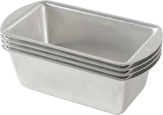 Nordic Ware Natural Aluminum Commercial Mini Loaf Pans, Four 2-Cup Pans