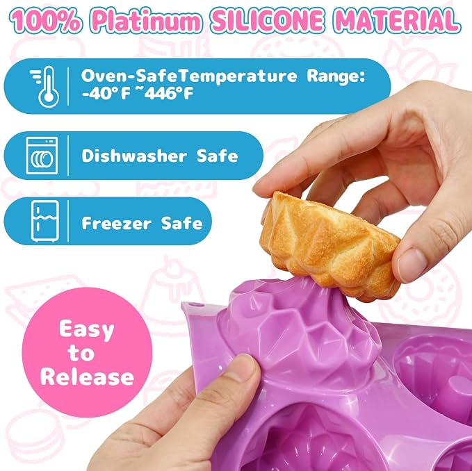 3 Pcs Mini Fluted Cake Pan, 6-Cavity Fluted Tube Pan Silicone Non-stick Mini Jello Molds for Gelatina Cakes, Donuts, Brownies, Muffins