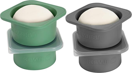 PLUS-1000ml Pizza Dough Proofing Box for DIY Artisan Pizza, Food Grade Silicone Stackable Containers with Lids. Freezer, Fridge, Dishwasher Safe (2Green Plus+2Space Grey Plus)