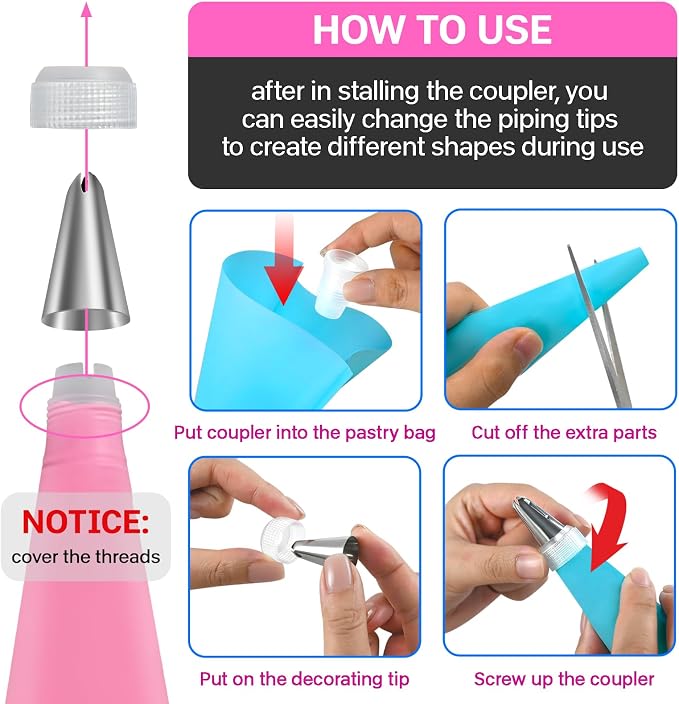 Piping Bag and Tips Set,Reusable Pastry Bag,Baking Piping Set,Including 24 Piping Tips,4 Piping Bags,4 Couplers,4 Bag Ties and 6 Cake Scrapers for Baking Cake Decorating