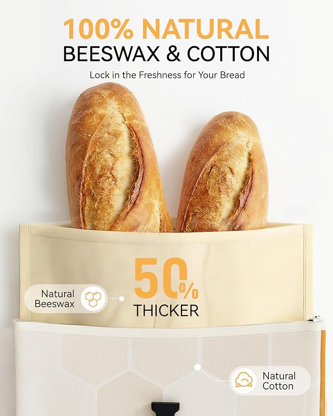 Yofidra Beeswax Bread Bag for Sourdough & Homemade Bread (Reusable & Eco-Friendly) - 100% Natural Beeswax & Cotton, Stylish Bag Design, Detachable for Easy Cleaning, Long-Lasting Freshness