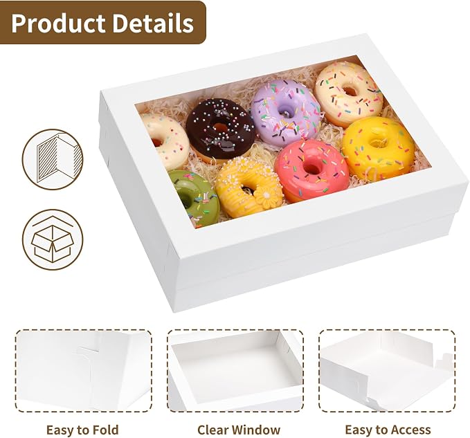 Moretoes 10pcs 14x10x4in Sheet Cake Boxes with Cake Board, White Rectangle Bakery Boxes with Window, for Quarter Sheet Cakes, Donuts, Cupcakes, Brownie&Pie