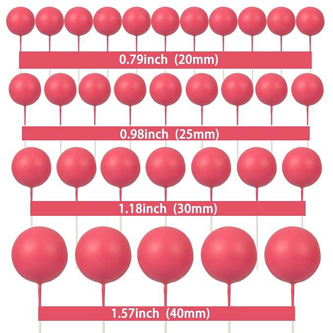 Gyufise 30Pcs Balls Cake Toppers Ball Cake Picks Foam Ball Shaped Cupcake Toppers Mini Balloons Baby Shower Cake Decorations for Wedding Enaggement Bridal Shower Birthday Party Supplies Rose Red