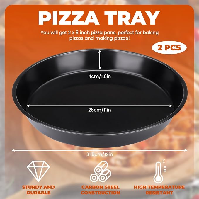2 Pack Pizza Pan for Oven, Deep Dish Pizza Tray, Non-Stick Carbon Steel, Round Baking Sheet Plates, 12 Inch