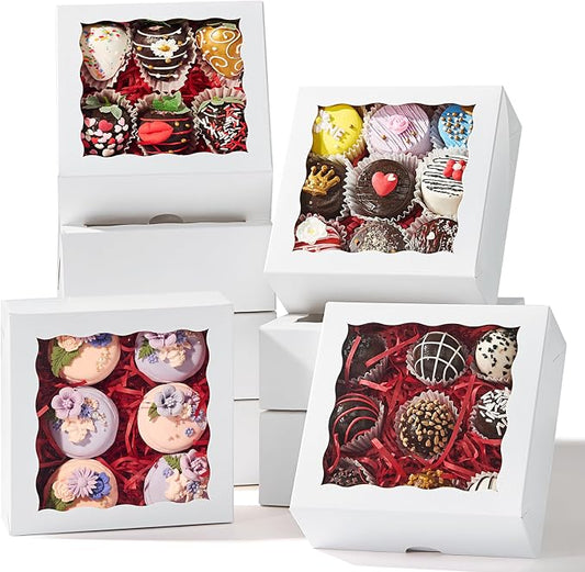 20pcs 6"x6"x2½ White Bakery Boxes with Window Cookie Boxes Small Cake Boxes Macaron Boxes Pie Boxes Truffle Chocolate Boxes