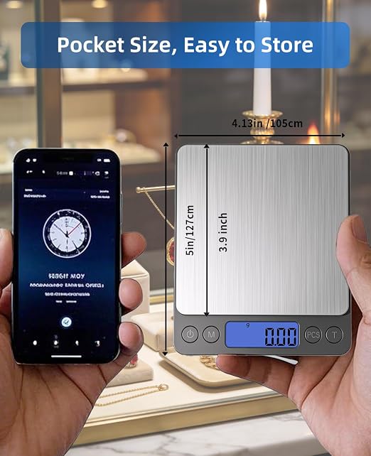 500g/0.01g Digital Gram Scale, High Precision Mini Pocket Scale with Protective Cover, Portable Electronic Kitchen Food Scale, 6 Units & Tare Function for Gemstones, Herbs, Coins, Silver