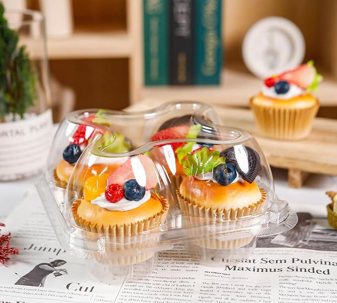 NPLUX 4 Compartment Cupcake Containers 40 Pack Cupcake Holder with Connected Airtight Lid Cupcake Boxes for 160 Cupcakes Muffins, BPA Free, Standard Size