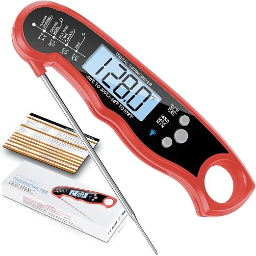 Digital Instant Read Meat Thermometer for Cooking, Fast Accurate Food Thermometer with Backlit Display and Stainless Steel Probe, Perfect for BBQ, Grill, Kitchen, Steak, Turkey, Chicken, and Baking