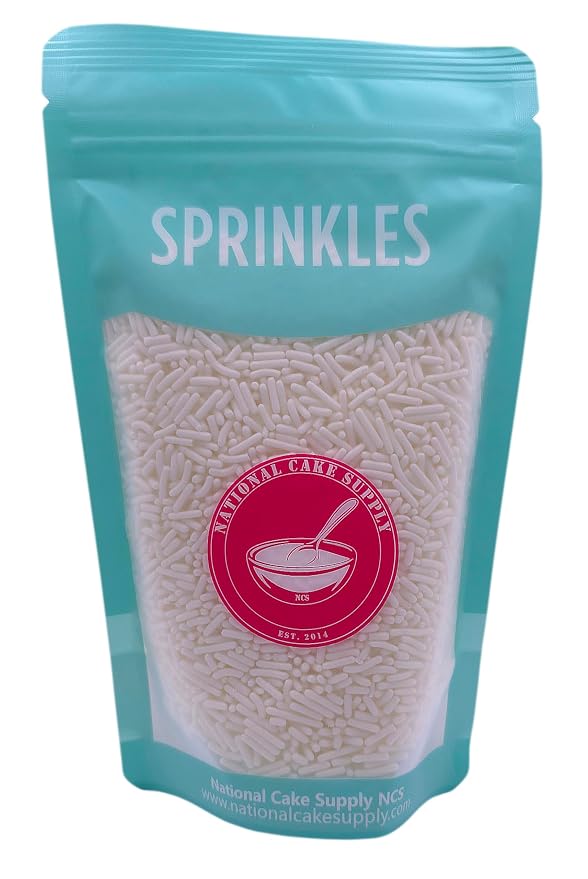 NCS White Jimmies Edible Sprinkles – Cupcake, Cake & Cookie Decorations, 7 oz