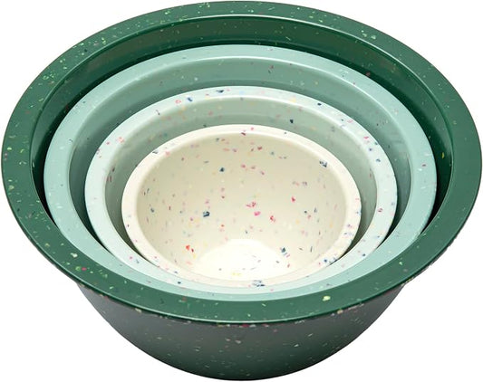 bzyoo Confetti Nesting Mixing Bowls Set - 4-Piece Colorful Kitchen Bowls (18oz, 1.25QT, 2.5QT, 4QT) - BPA-Free, Dishwasher Safe, Space-Saving Design Green Colors
