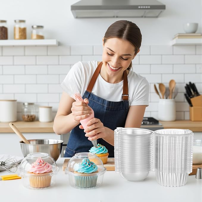 200 Pack Individual Cupcake Holders Plastic Cupcake Containers Clear Disposable Cake Carriers Single Muffin Containers with Dome Lids for Dessert Cheesecake Pastries