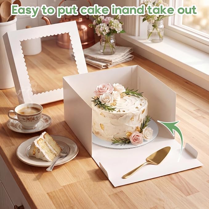 ZBEIVAN 15 Pack Cake Boxes 12x12x8 Inches White Bakery Boxes with Window, Large Square Cardboard Cake Carriers for Cakes