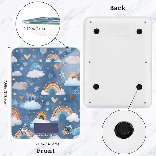 Food Scale Kitchen Scale Food Weight Scales Digital Weight Grams and Ounces Small Electronic Food Scale for Baking Cooking Blue Cute Rainbow Hearts Clouds Stars