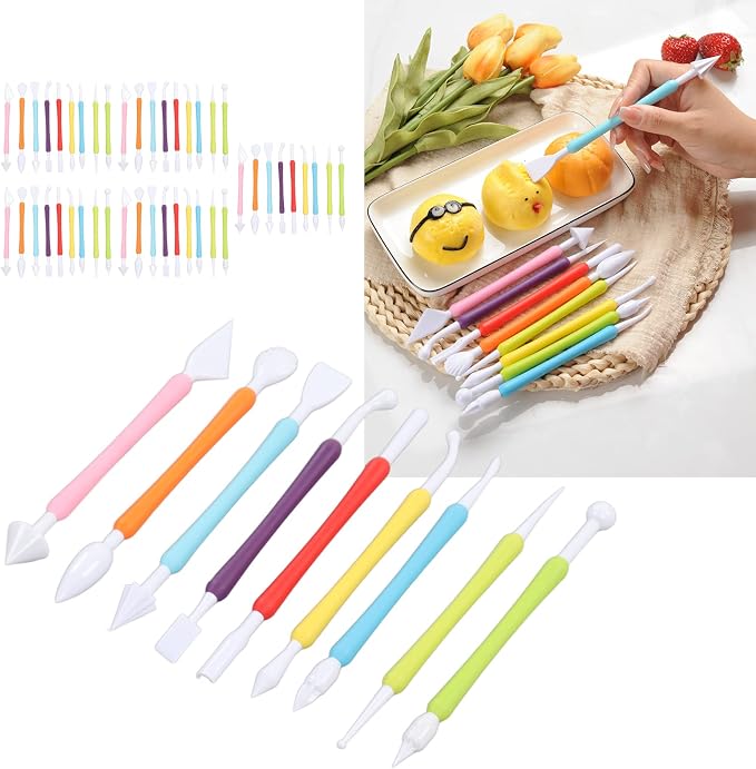 FLEXMAN ﻿45Pcs Cookie Decorating Tools Set, PP Double End Decorating Hand Sculpting Tools Kit, Colorful Fondant Modeling Tools for Cake Flower Sculpture Pottery