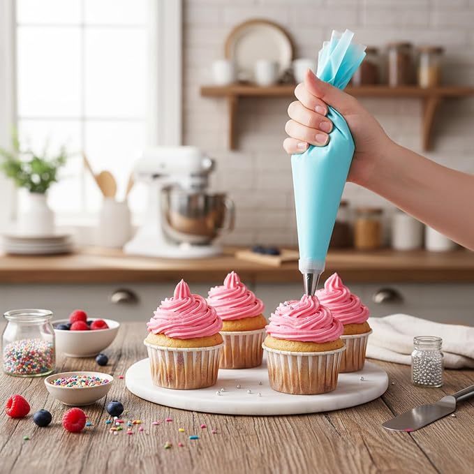 Piping Bags and Tips, Cake Decorating Supplies with 2 Reusable Piping Bags, 24 Icing Tips, 2 Couplers, 3 Scrapers 2Silicone Rings Pipings Bag and Tip Set Baking Tools for Cookie Icing