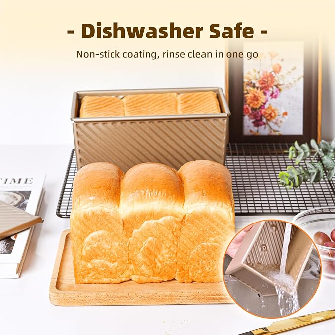 SUNCITY SUNCTY Pullman Loaf Pan with Lid, 1 lb Dough Capacity Non-Stick Bakeware for Baking Bread, Gold Toast Box Mold with Cover, 8.5 x 4.7 x 4.3 Inch