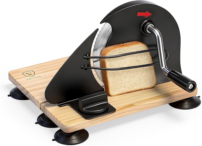 Premium Bamboo Bread Slicer for Homemade Bread - Heavy Duty Manual Slicer with Weighted Stability Base - Adjustable Thickness Guides - Foldable Design for Sourdough, Loaves & Bagels