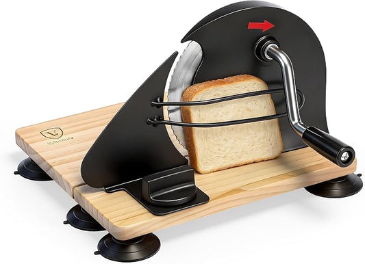Premium Bamboo Bread Slicer for Homemade Bread - Heavy Duty Manual Slicer with Weighted Stability Base - Adjustable Thickness Guides - Foldable Design for Sourdough, Loaves & Bagels