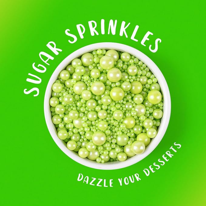 Green Sprinkles for Cake Decorating Easter Sprinkles for Cookie, Edible Sugar Pearls Mixing Sizes for Cupcake Topper, Cookies, Ice Cream Toppings for St Patrick day Party Celebrations 3.5 Ounces