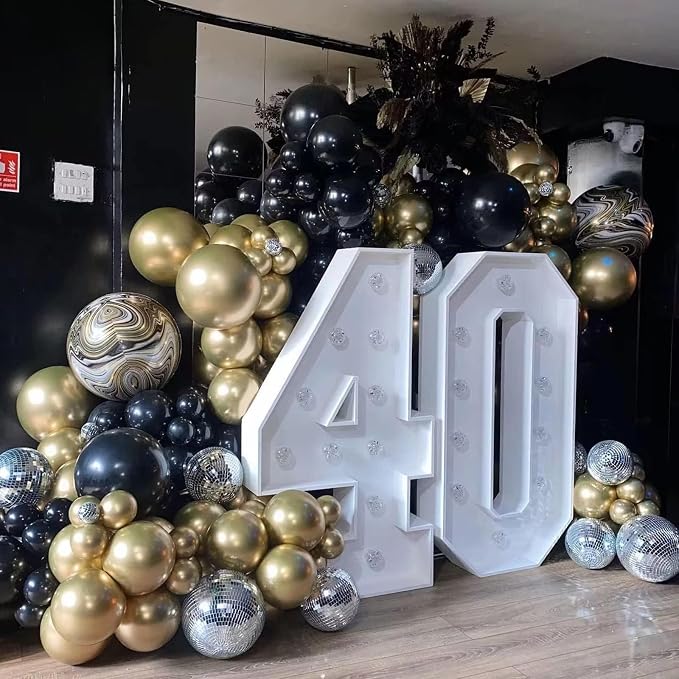 Black and Gold Balloon Garland Kit, Metallic Gold and Black Balloon Arch Kit, Black and Gold Balloons Different Sizes 18/12/10/5 inch for Graduation Birthday Anniversary Bachelorette Party Decorations