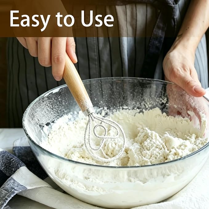2 Pcs Danish Dough Whisk, Stainless Steel Hook Dutch Hand Whisk for Sourdough Bread Wooden Handle Dough Mixer, Baking Supplies for Cake Pizza Kitchen Tools(Heart-shaped)