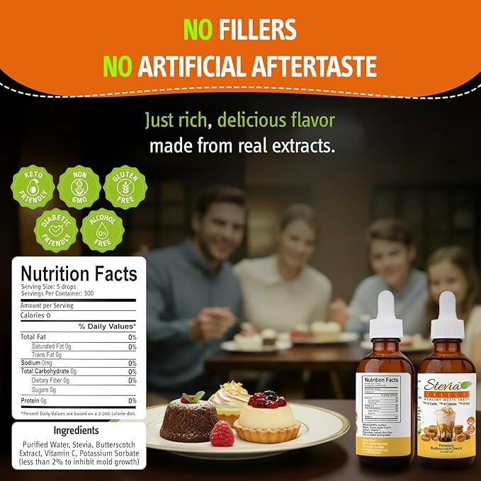 Stevia Select Butterscotch Pure Stevia Liquid - Zero Calorie Sweetener - All Natural Liquid Stevia Extract Flavor Drops - Keto All - Natural Sweetener - Keto Sugar Substitute 2 Oz (2 Pack)