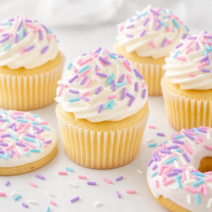 Pastel Sprinkles 4.6oz - Pink Blue Purple Jimmies Sprinkles for Cake Decorating, Unicorn Birthday Cupcake Topper, Baby Sprinkle Party Supplies & Baking - Soft Color Candy Mix