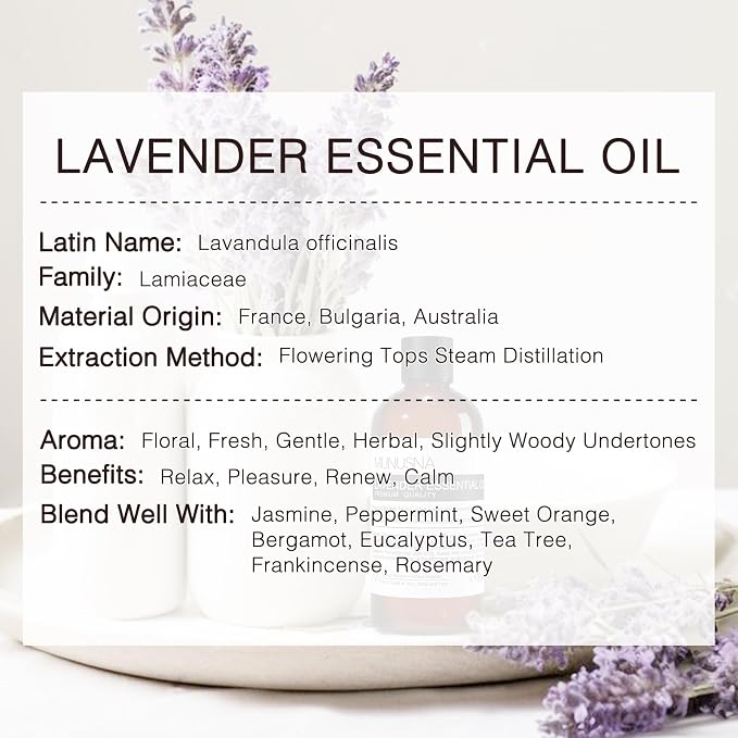 Lavender Essential Oil 100ML, 100% Natural and Pure Lavender Oils for Hair, Body, Skin, Massage, Home, Candle, Soap, Bath Bombs Making