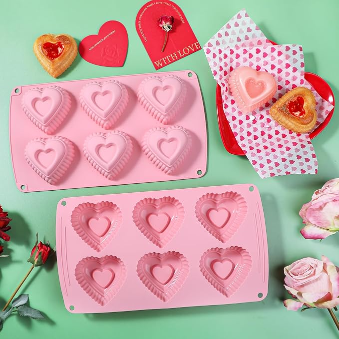 Webake Silicone Heart Cake Mold 3 Inch Tiered Mini Heart Shaped Cake Pans, Heart Cake Molds Muffin Pan, Pack of 2