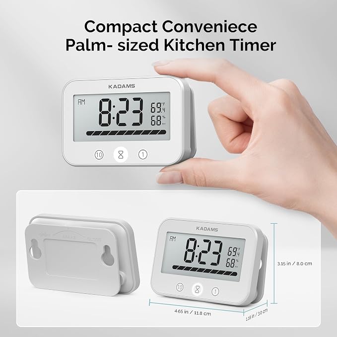 KADAMS Shower Timer Clock Waterproof Bathroom Timer – Digital Wall Clock with Countup Countdown, Magnetic Kitchen Timer Clock Temperature, Suction Cup Kids Shower Spa Cook Bath (Black, Rectangular)