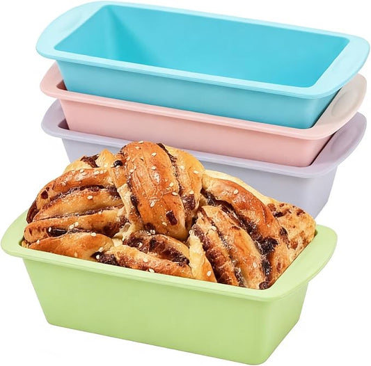 Mini Silicone Bread Loaf Pan, 4 Pcs, Non-Stick Baking Molds for Bread, Cake, Meatloaf, 7.5" L x 3.7" W x 2.1" H, Flexible Silicone Baking Molds for Bread, Cake, Meatloaf
