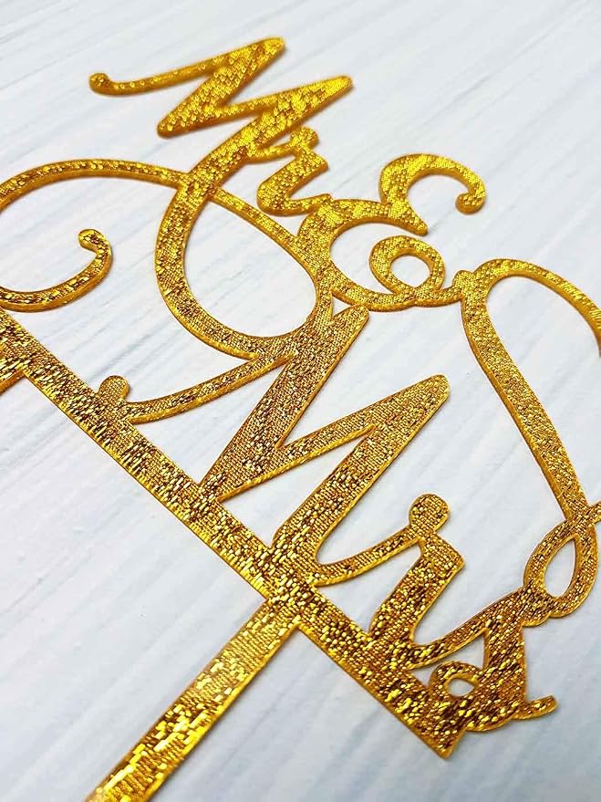 Mr and Mrs Cake Topper, Bride and Groom Sign Wedding / Engagement Cake Toppers Decoration, Gold Glitter Acrylic