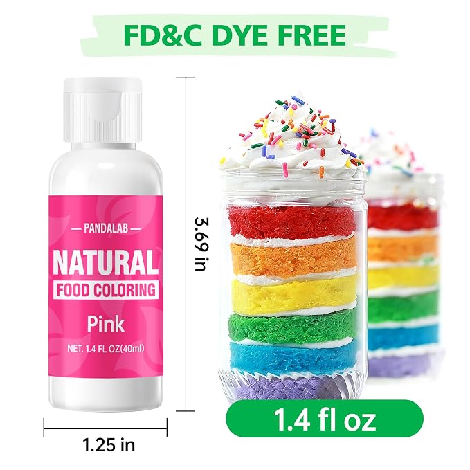 Pink Natural Food Coloring - Pandalab 40mL Plant-Based Concentrated Food Dye, No Artificial Dye, Vegan Edible Color for Baking, Cake Decorating, Icing, Frosting, Cookies, Candy, 1.4 Fl Oz