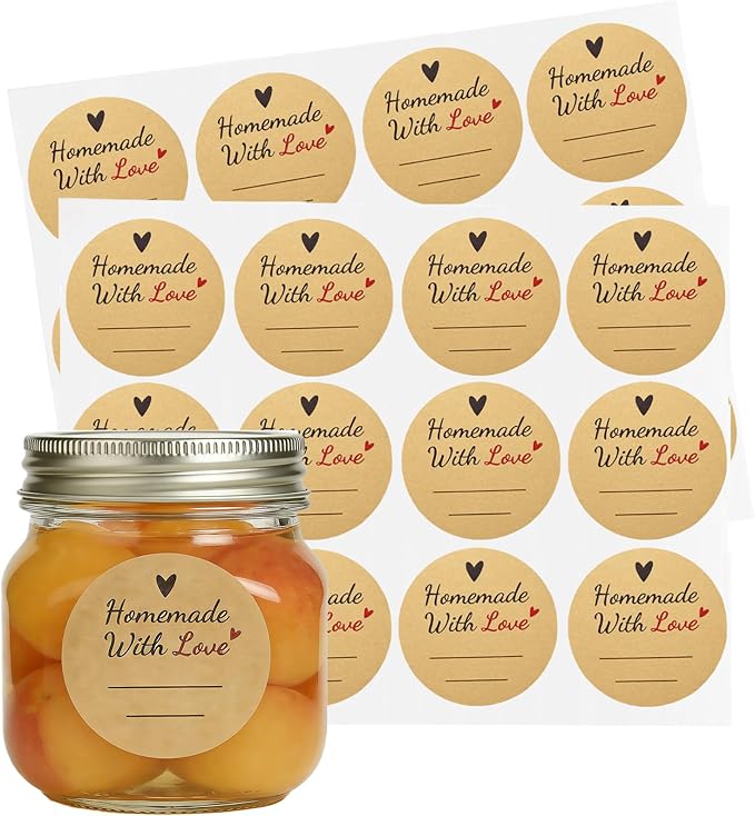 600 Pcs Homemade with Love Stickers, 2" Round Canning Labels for Mason Jars, Jam, Jelly, Pickles – with Lines for Writing