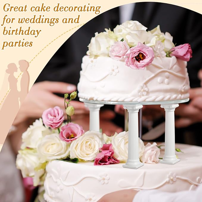 Suclain 27 Piece Cake Tier Stacking Kit Includes 12 Roman Columns in 3 Sizes 6 Cake Boards 4.7/ 6.3/ 7.9 Inch and 9 Dowel Rods for Wedding and Tiered Cakes Building and Stacking