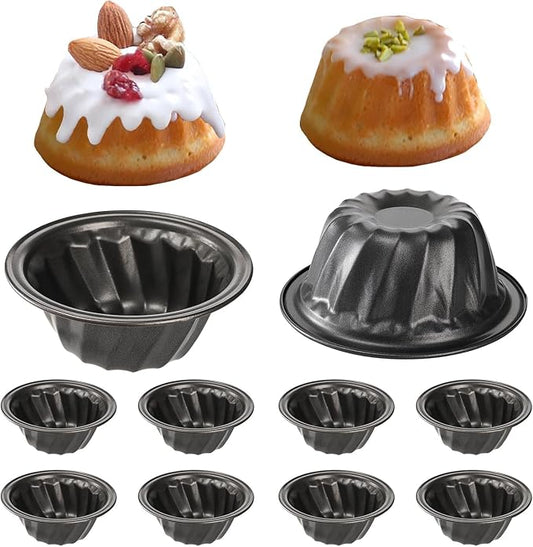 Frcctre 10 Pack 4 Inch Nonstick Mini Flan Molds Pan Carbon Steel Cake Pan | Reusable Metal Baking Molds Baking Pan for Cupcake, Muffin, Brownie, Bavarois