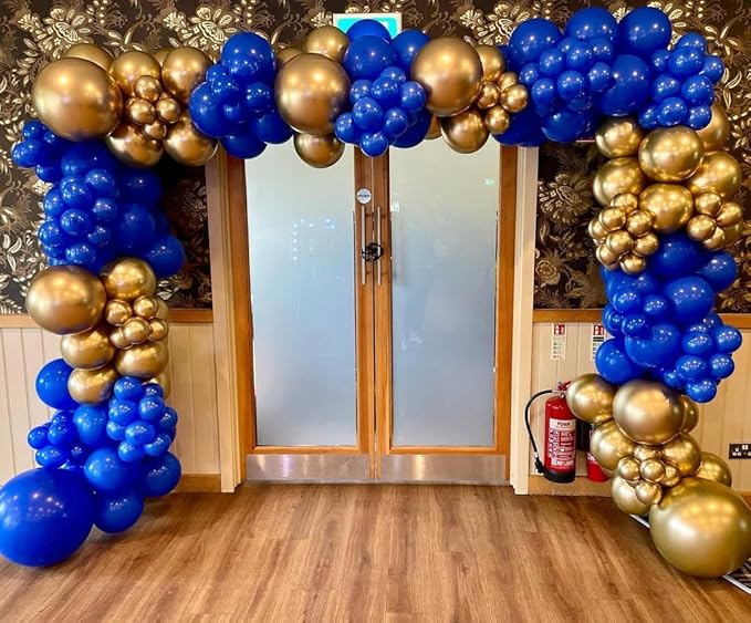 Royal Blue and Gold Balloon Arch Garland Kit 153pcs with Star, 22 18 12 10 5in Different Size Blue Gold Confetti Latex Balloons for Baby Shower Birthday Anniversary New Year Party Decorations