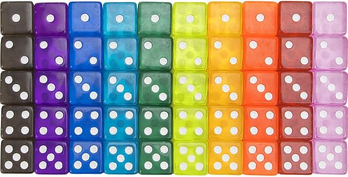 Brybelly Bulk Dice for Board Games, Casino Games & Tabletop RPGs - D6 Standard 16mm Game Dice Pack - Variety, 50 Count