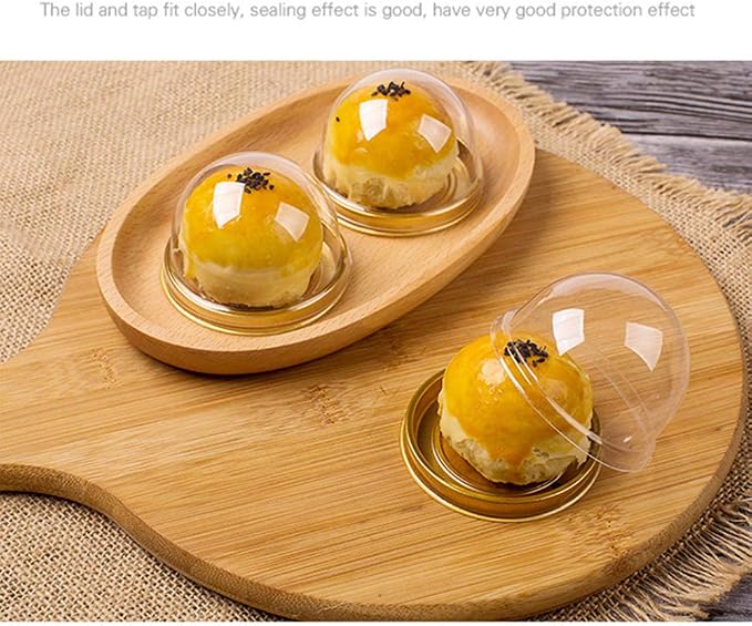 EchoDone 50 Set Clear Plastic Mini Cupcake Boxes Muffin Pod Dome Muffin Single Container Box Wedding Birthday Boxes (Gold)