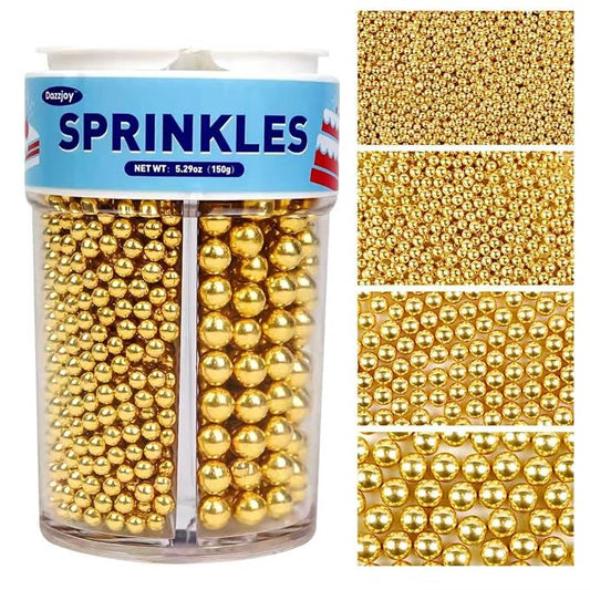 Dazzjoy Edible Gold Pearl Sprinkles, Sugar Pearl, Food Grade, Edible Pearls for Cake Decorating, 150g/5.29oz, Gold Cake Decoration & Cupcake Topper, Patriotic Wedding Party Halloween Supplies