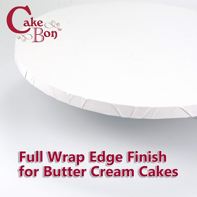Cakebon Round Cake Boards - Sturdy 1/2 Inch Thick Cake Drums - 12 Inch Professional Base Para Pastel Fully Wrapped Edges White 12-Pack