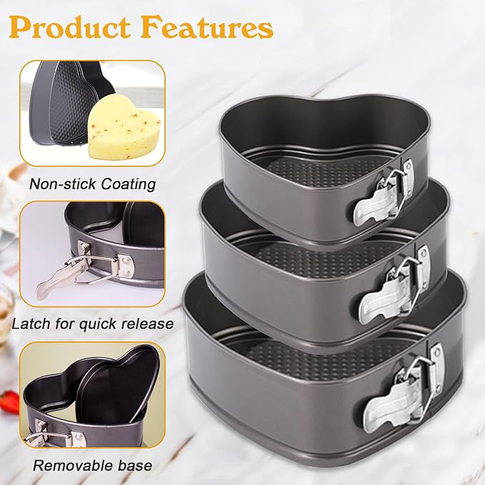 Heart Shaped Springform Pan Set,Not-Stick Cheesecake Pans with Removable Bottom Stainless Steel Bakeware DIY Baking Heart Mold Funny Cake Tins for Kitchen Birthday Valentine Day Wedding