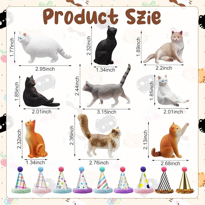 Colingmill 18 Pcs Cat Cake Toppers Figurine Hat Birthday Party Decorations