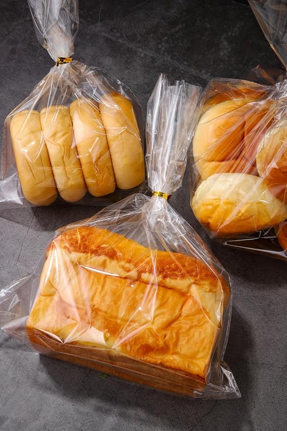 Clear Bread Bags with Ties 11‘'x14'', 100 Reusable Plastic Bags for Homemade Bread, Cellophane Storage Wrap for Sourdough,Loaf,Cookies,Candy or Party Favors