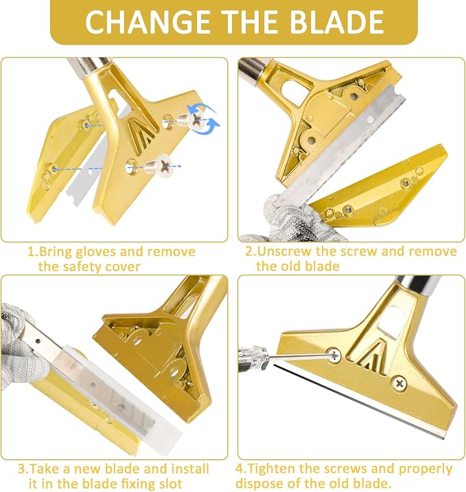 Razor Blade Scraper,Floor Scraper Tool with 20PCS Extra Blades,Paint Scraper Ideal for Cleaning Stove Top,Windows,Glass,Tiles,Wall,Labels.(4 in,Metal) | Heavy-duty,Reinforced aluminum alloy head with a steel shaft
